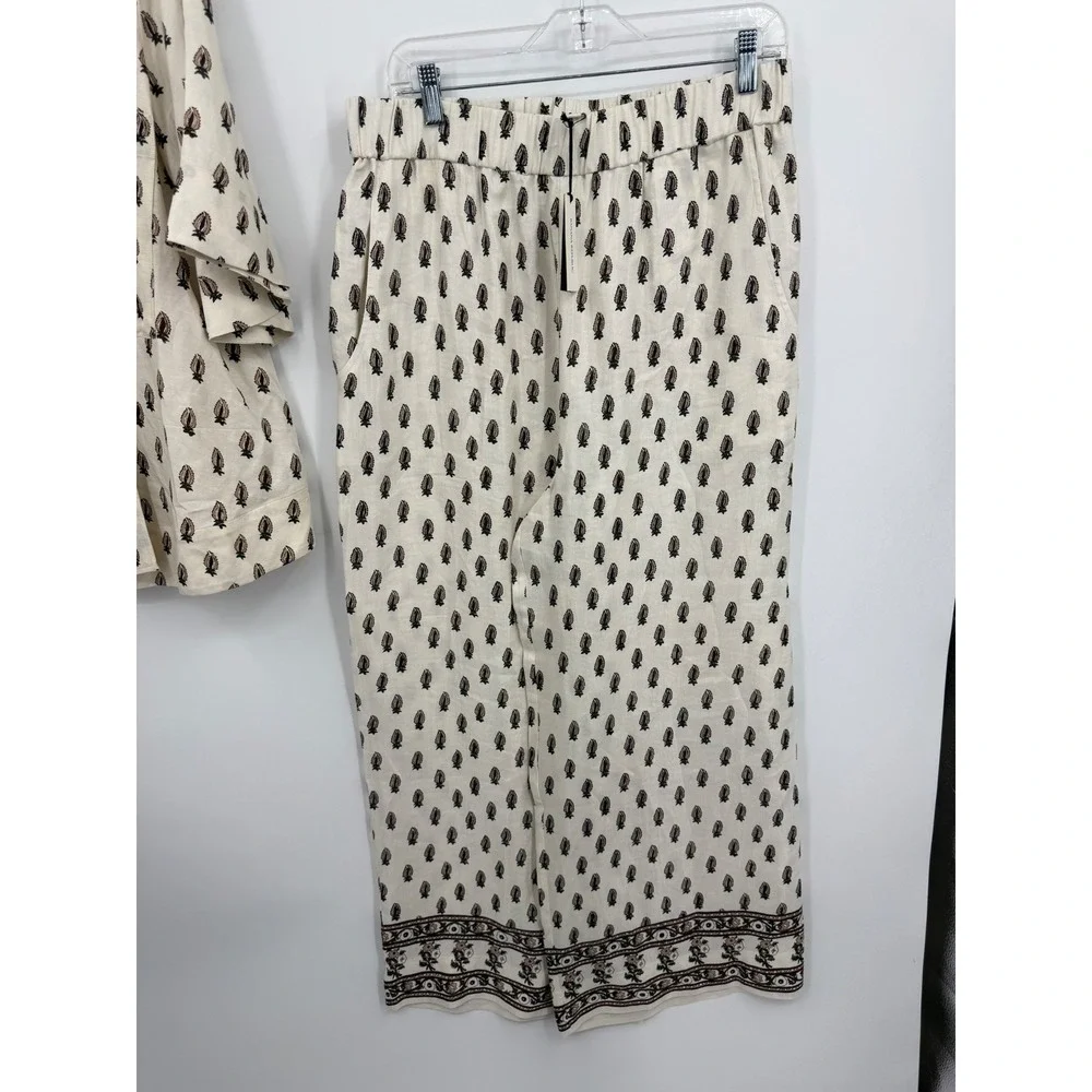 Banana Republic‎ Paisley Linen blend Set XL/L Petite Cream Black Kimono Pants